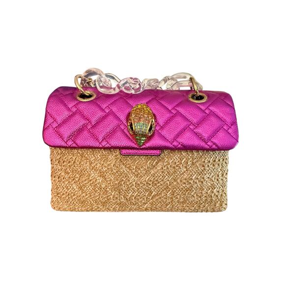 Kurt Geiger Hot Pink Fuchia Raffia Kensington Convertible Bag Chain Designer - Picture 6 of 16